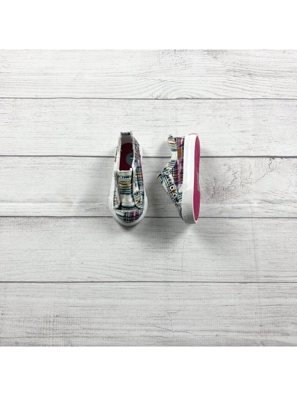 Blowfish Malibu Kids Plaid Canvas Slip On Sneakers Distressed Look 7